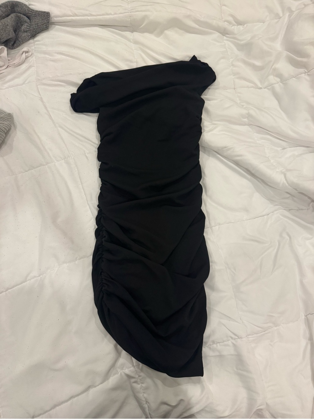 Black Ruched Strapless Dress Tall length